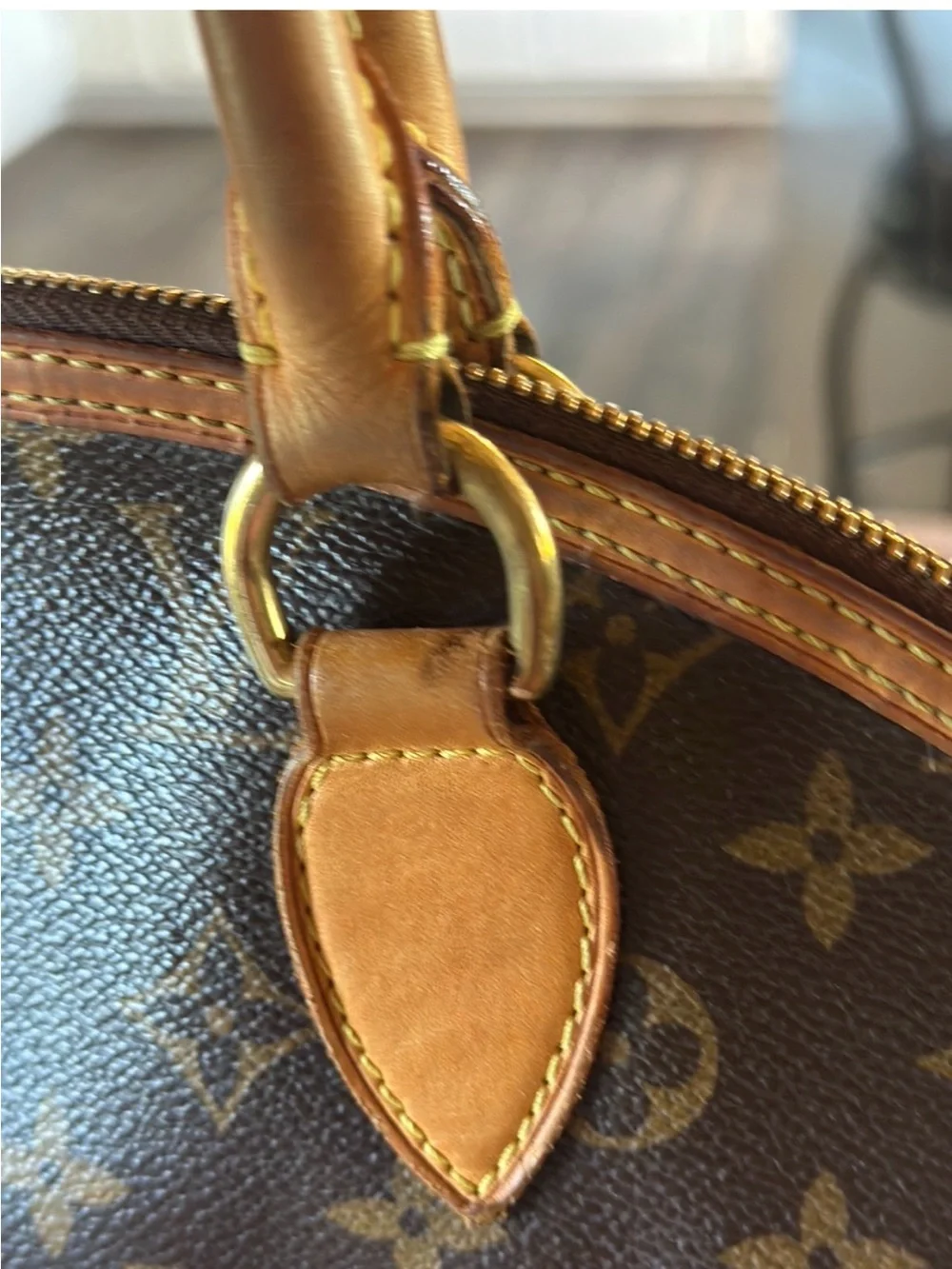 Louis Vuitton Brown Monogram Satchel with Tan Trim